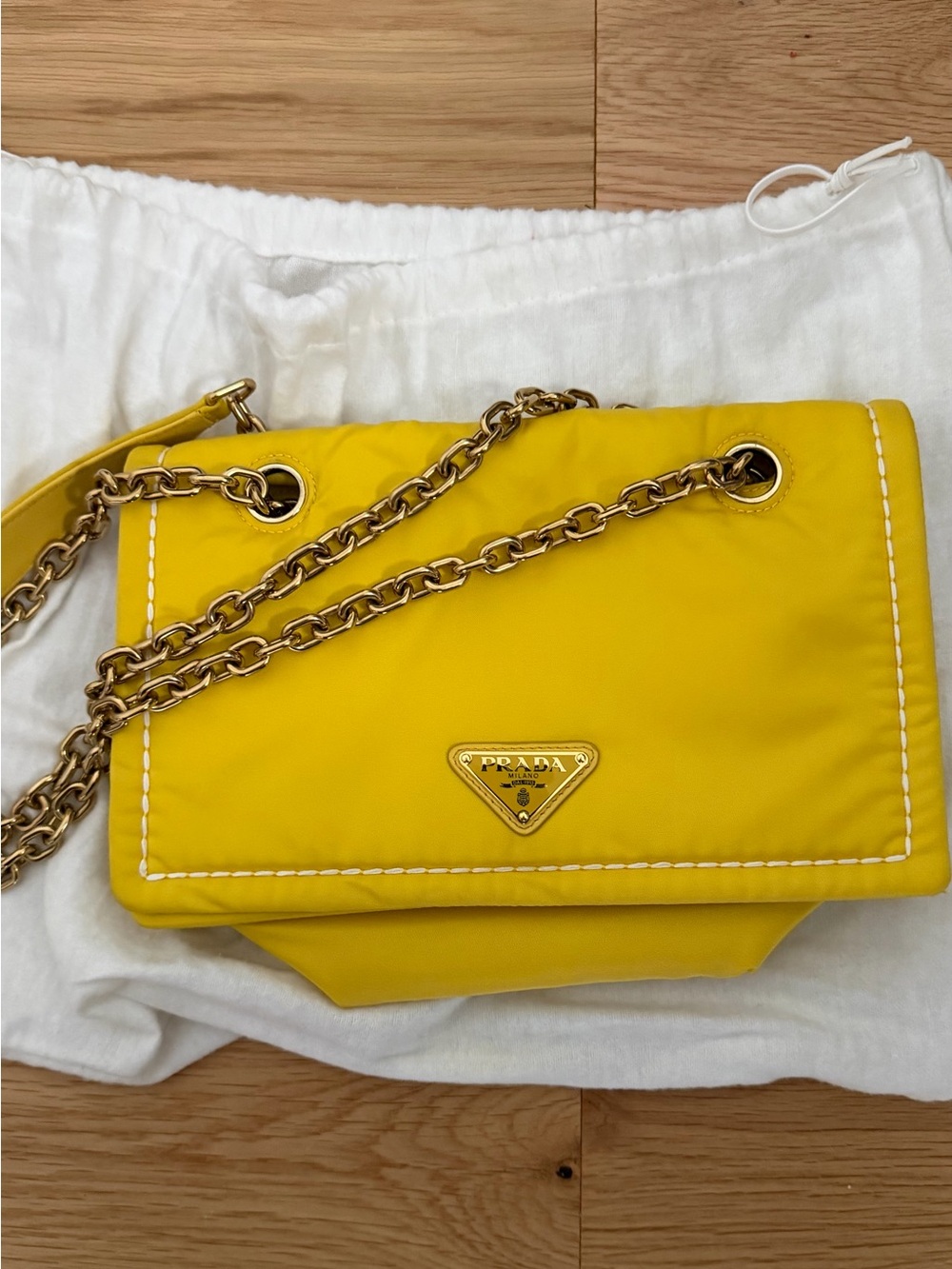 Prada Tessuto Nylon Chain Shoulder Bag Yellow Chain Shoulder Bag Like New
